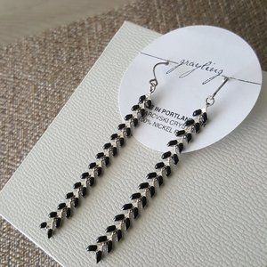 Grayling Chevron Earrings Handmade in Portland Silver Black Enamel Dangle Drop